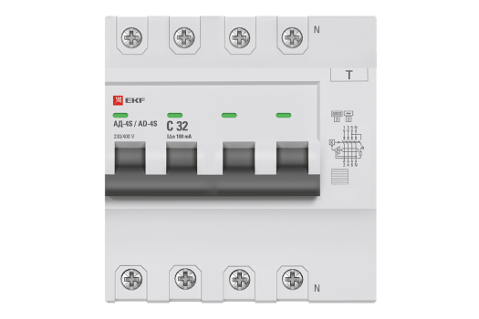 Дифференциальный автомат АД-4 S 32А/100мА (хар. C, AC, электронный) 6кА EKF PROxima