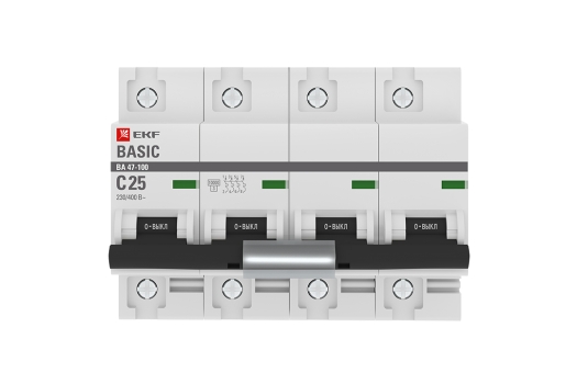 Автоматический выключатель 4P 25А (C) 10kA ВА 47-100 EKF Basic