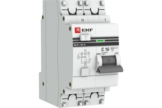 Дифференциальный автомат АД-32 1P+N 16А/30мА (хар. C, AС, электронный, защита 270В) 6кА EKF PROxima