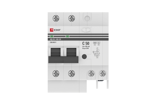 Дифференциальный автомат АД-2 S 50А/100мА (хар. C, AC, электронный) 4,5кА EKF PROxima