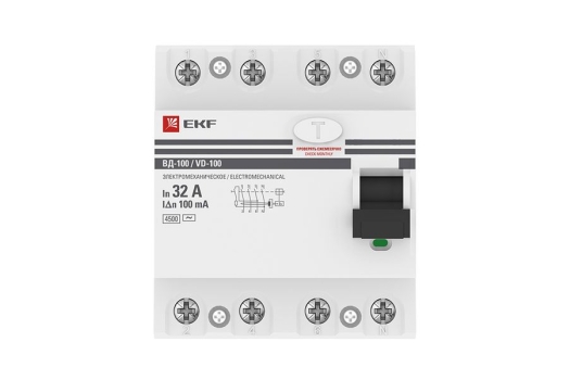 Устройство защитного отключения УЗО ВД-100 4P 32А/100мА (электромеханическое) EKF PROxima