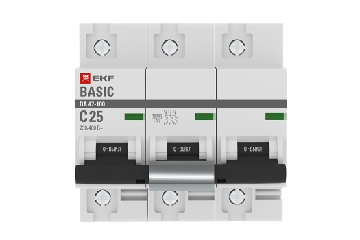 Автоматический выключатель 3P 25А (C) 10kA ВА 47-100 EKF Basic