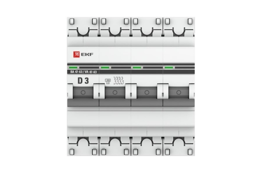 Автоматический выключатель 4P 3А (D) 4,5kA ВА 47-63 EKF PROxima