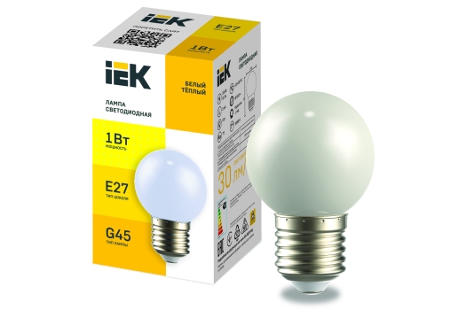 LIGHTING Лампа светодиодная декоративная G45 шар 1Вт 230В теплый белый E27 IEK