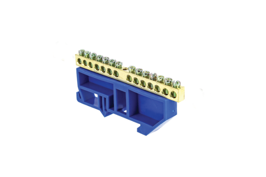 Шина '0' N (6х9мм) 14 отверстий латунь синий изолятор на DIN-рейку EKF PROxima