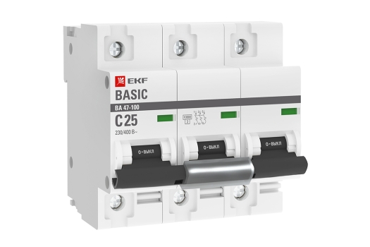 Автоматический выключатель 3P 25А (C) 10kA ВА 47-100 EKF Basic