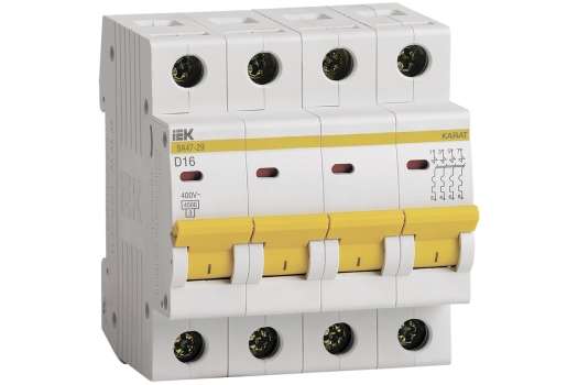 KARAT Автоматический выключатель ВА47-29 4P D 16А 4,5кА IEK