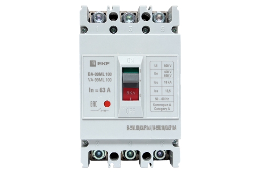 Автоматический выключатель ВА-99МL 100/ 63А 3P 18кА EKF Basic