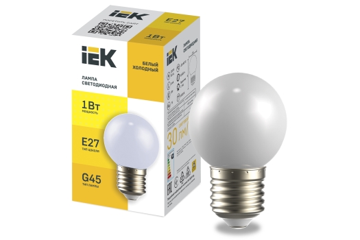 LIGHTING Лампа светодиодная декоративная G45 шар 1Вт 230В холодный белый E27 IEK