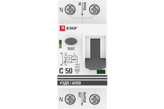 Устройство защиты от дугового пробоя (УЗДП) с автоматическим выключателем 1P+N 50А (C) 6кА EKF PROxima